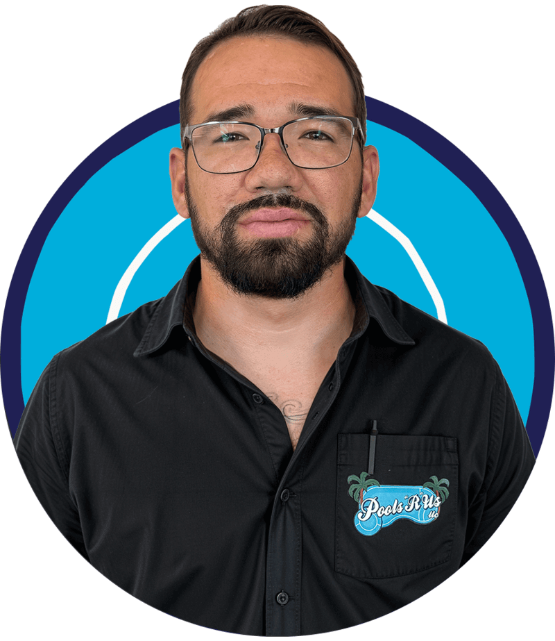 Luis wearing Pools R Us shirt